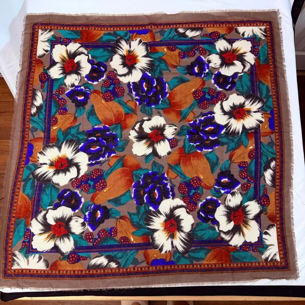 Vintage 90s Challis By Berkshire Floral Square Bandana Scarf